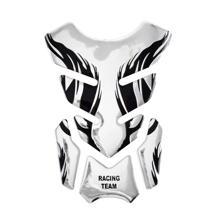 Silver Для Honda Yamaha Tankpad стикер Fishbone 3D Tank pad стикер s масляный газовый предохранитель крышка Украшение пламя аксессуары для мотоциклов - Цвет: Silver