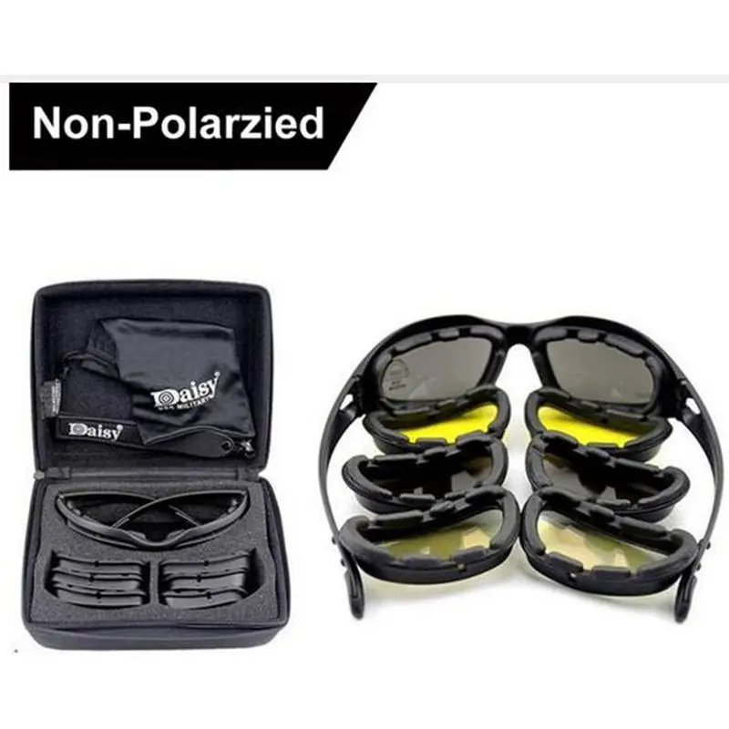 Тактические Мужские поляризационные очки Daisy, военные охотничьи очки, 4 линзы, набор солнцезащитных очков для мужчин, Походов, Кемпинга, ветрозащитные очки - Цвет: No Polarized C5