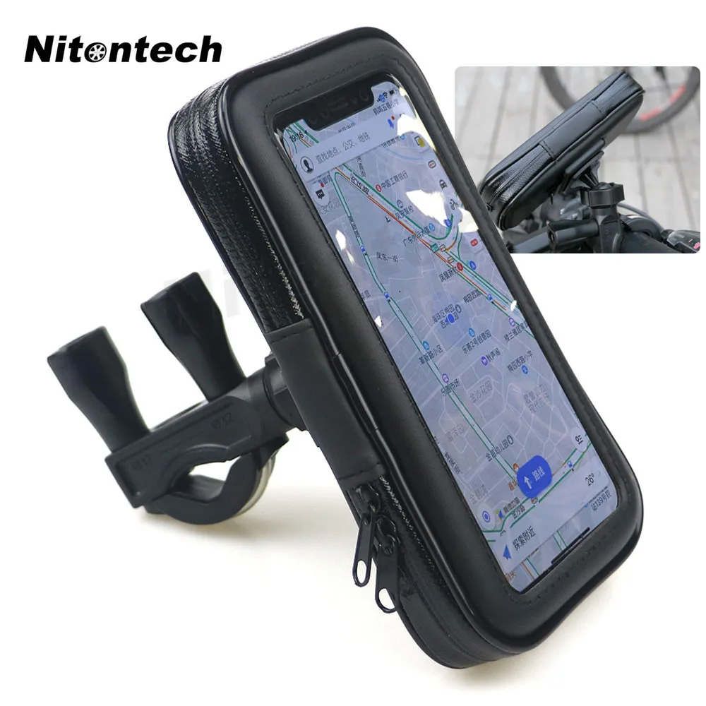 Motorcycle Handlebar Phone Holder Zipper Pocket Waterproof PU Leather Pouch Universal for Harley Kawasaki Yamaha Cruiser Touring |