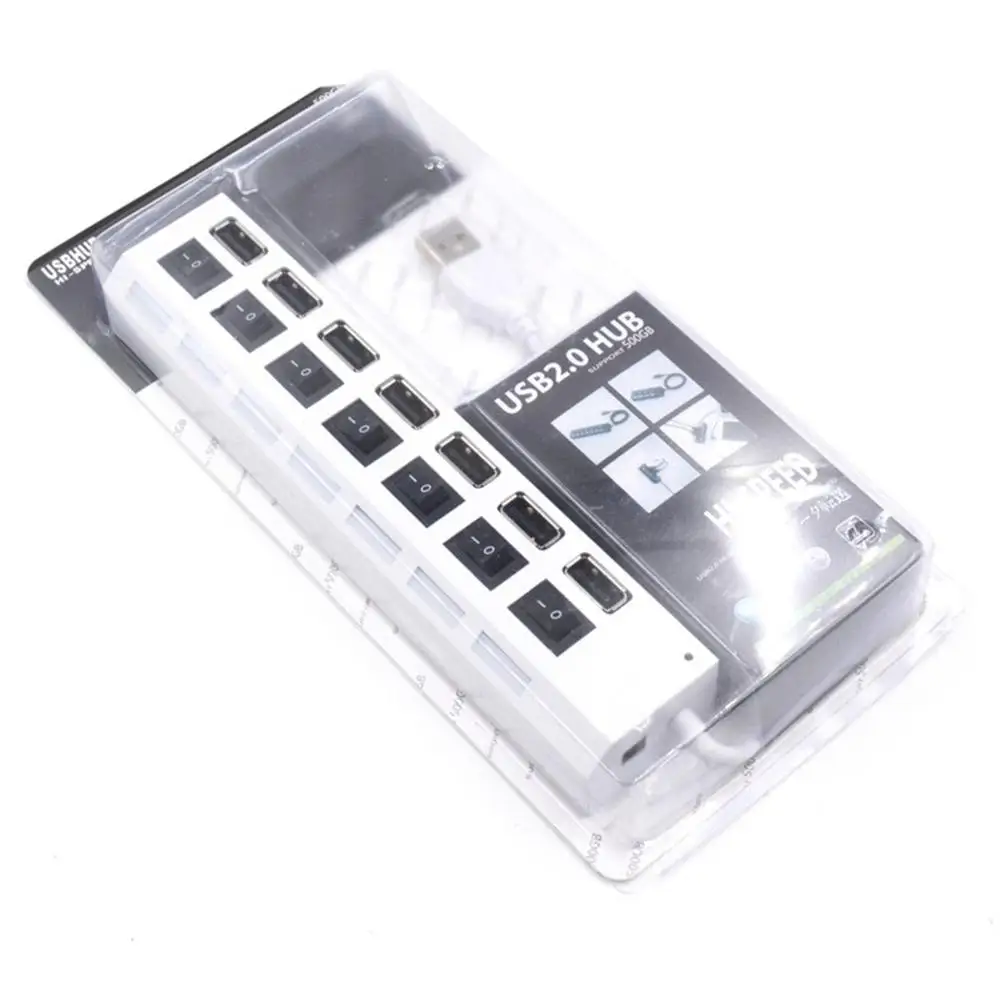 7-портовый usb-концентратор 7 отверстий со световым переключателем Usb2.0 One Drag Seven линейный разделитель удобный и практичный - Цвет: Белый