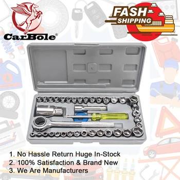 

Standard 1/4'' & 3/8" Metric 40 Piece Socket Drive Ratchet Wrench Kit Triple chrome Rust Resistance Car Repair Tool