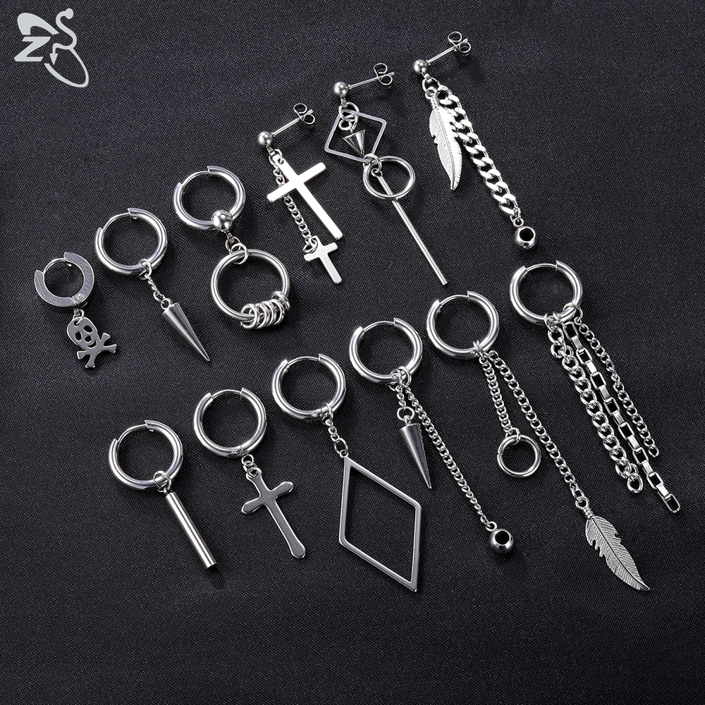 ZS 12 unids/set Kpop coreano pendientes de gota Cruz Unisex colgante geométrico pendiente Acero inoxidable borla pendientes accesorios Chic|Pendientes con forma de gota| - AliExpress