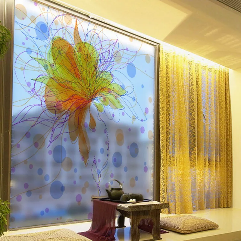 Plant Flowers Removable Light Opaque PVC Frosted Window Sliding Door Bathroom With Glue Glass Film Room Decoration Stickers