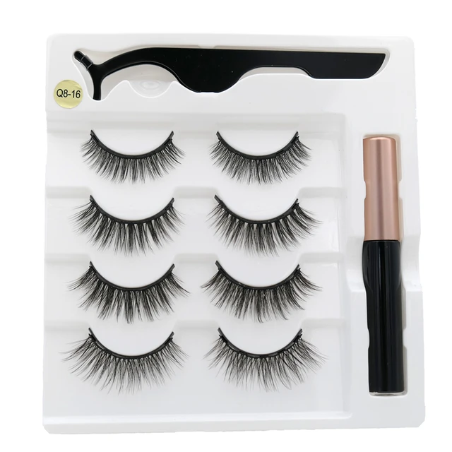4 pairs of magnetic eyelashes natural soft magnet eyelashes natural magnetic eyeliner makeup mink eyelashes set tool Q8-16