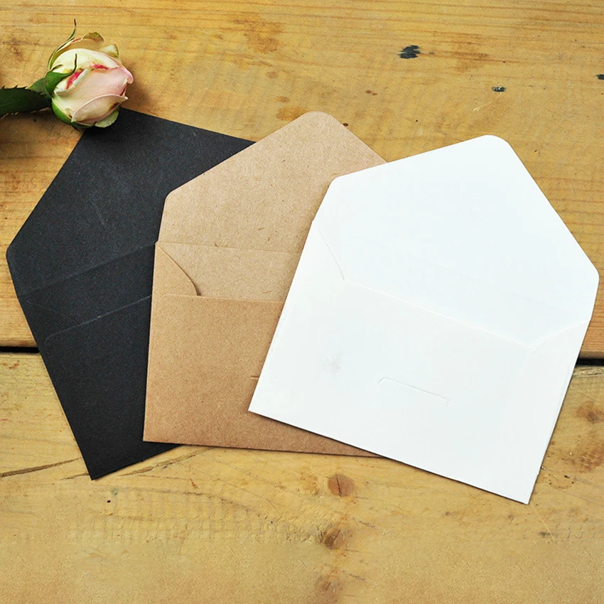 10pcs/lot White,Black,Kraft Blank Envelopes Mini Paper Window Envelopes for Wedding Invitation Envelope,Gift Card Envelope
