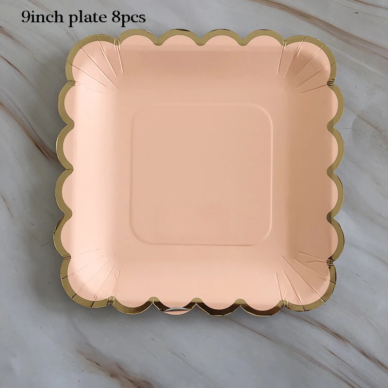 9inch plate 8pcs Золотая фольга, розовый, для дня рождения, свадьбы, Декор, блюдо для торта, одноразовая посуда, набор, вечерние принадлежности, бумажная тарелка, чашка для детского душа - Цвет: 9inch plate 8pcs