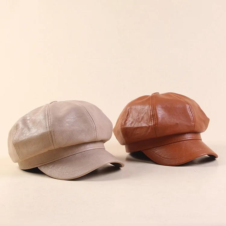 

Korean-style Hide Substance Brim Hat Solid Color Versatile Spring And Autumn Octagonal Cap Women's Literature And Art Retro Bere