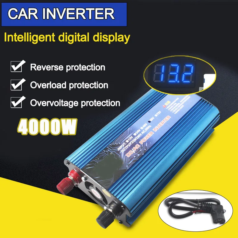 Автомобильный солнечный инвертор 4000 Вт трансформатор напряжения Чистая синусоида Инвертор питания DC 12 В в AC 220 В конвертер+ USB светодиодный дисплей