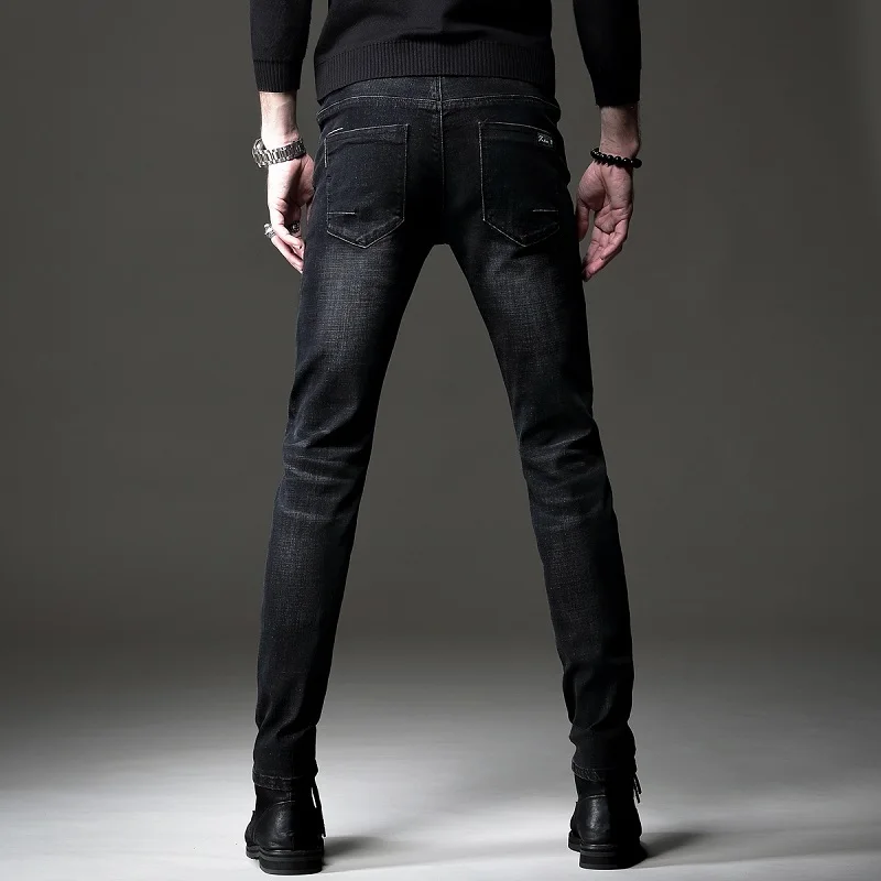 Autumn New Men's Black Jeans Fashion Embroidered Stretch Slim Fit Denim Pants Korean Style Casual Trousers