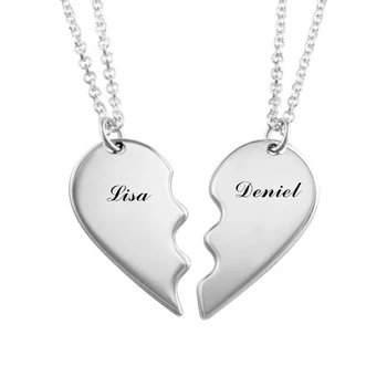 

Personalized broken heart necklace in sterling silver with a couple's name engraved on it, creating a great romantic gift