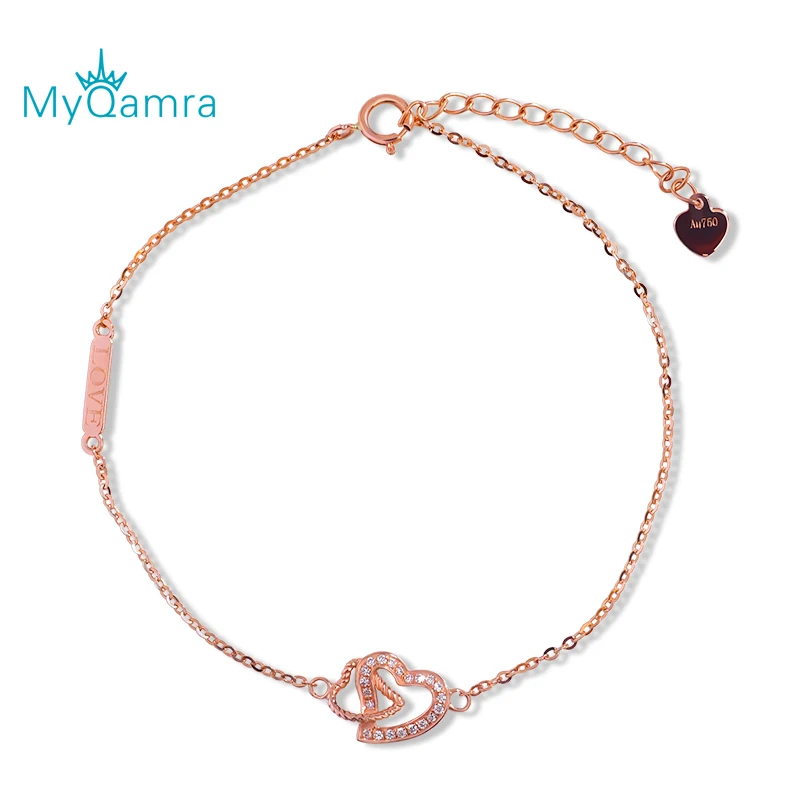 MYQAMRA чистый 18K золотой браслет Имитация алмазной цепи Регулируемая цепочка ювелирные изделия подарок пара браслет - Цвет камня: 18K Double Heart