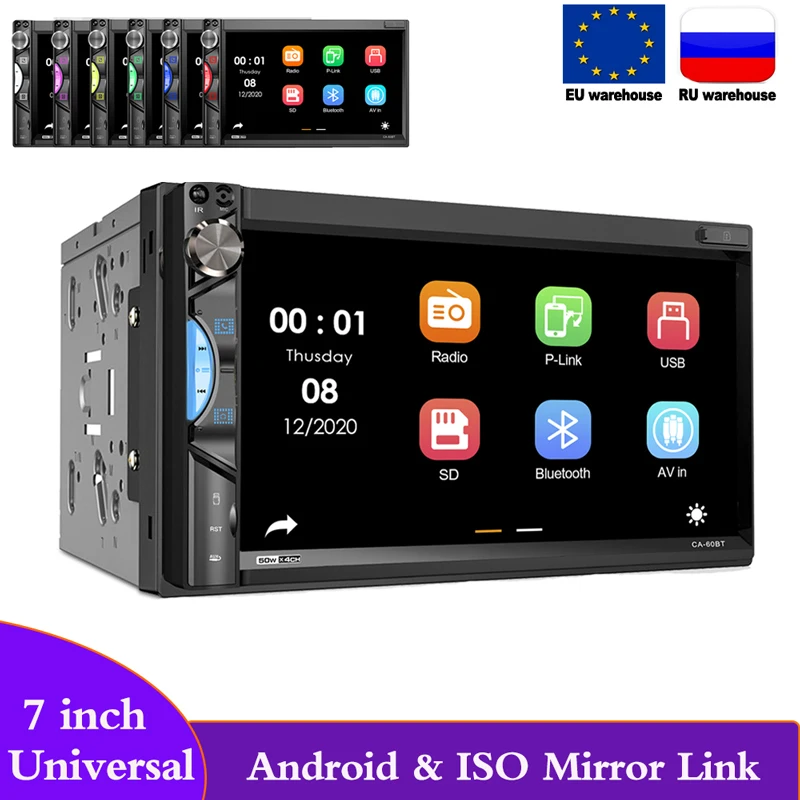 2 Din universel Autoradio 60BT 7 pouces Mp5 lecteur AM FM miroir lien 16eq-égaliseur Auto multimédia Bluetooth Autoradio 2din Audio