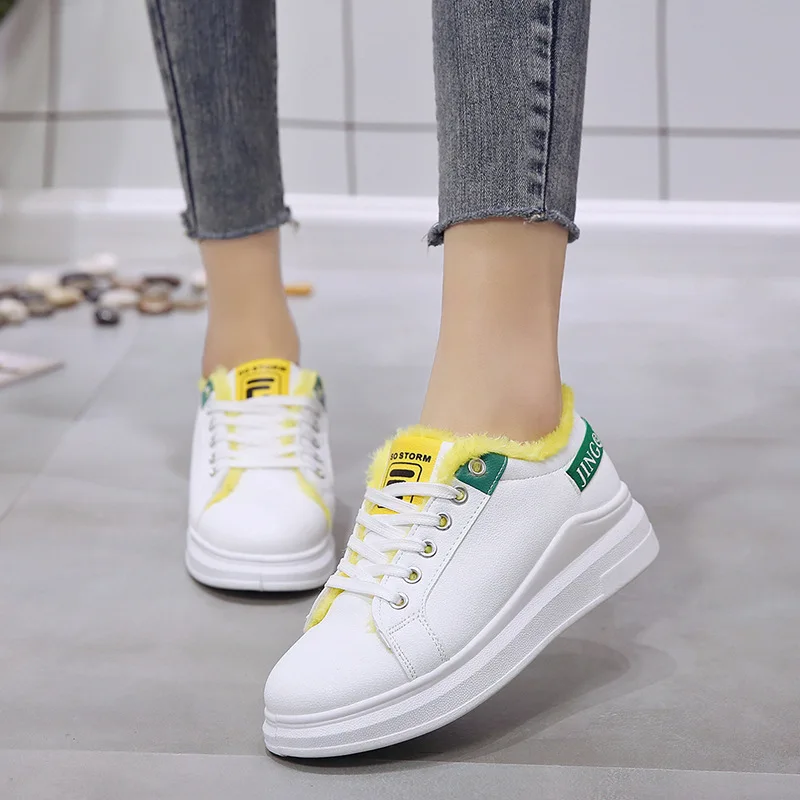 

Plus Velvet Cotton White Shoes Women's New Style Versatile Korean-style Autumn & Winter Flat hou gen-Style Leather Casual Sport