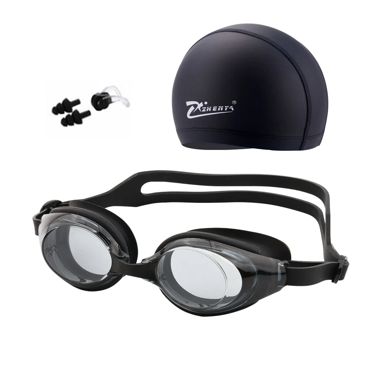 Профессиональные плавающие защитные очки для плавания, силиконовые плавающие очки для плавания, наушники для мужчин и женщин, водонепроницаемые очки для взрослых - Цвет: Black Set