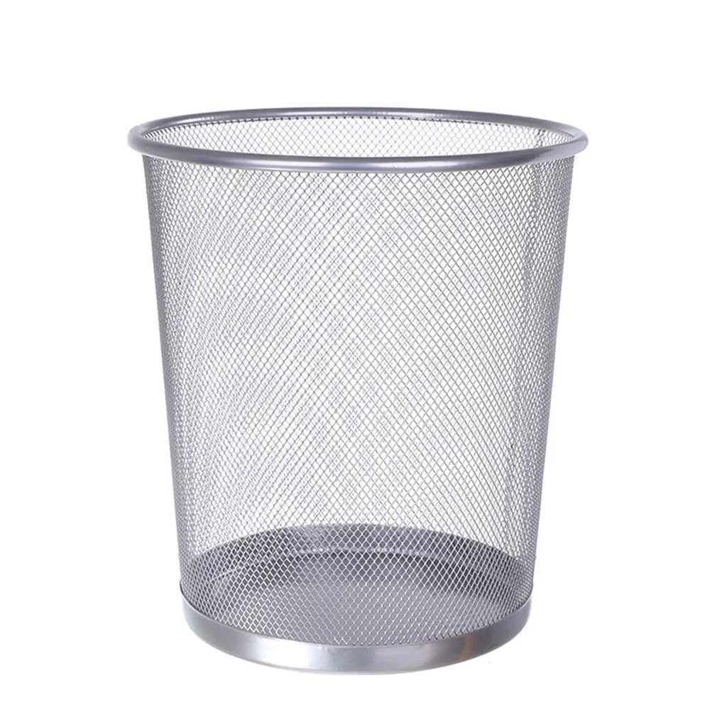 Metal Mesh Round Trash Can Wrought Iron Kitchen Without Lid Bucket Bathroom Home Office Dustbin Trash Rubbish Bin Basket