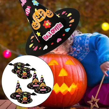 

2PCS Halloween Witch Hat Handmade DIY Paper Hat Set with Sticker Double-sided Tape for Kid Cosplay Party Props Halloween