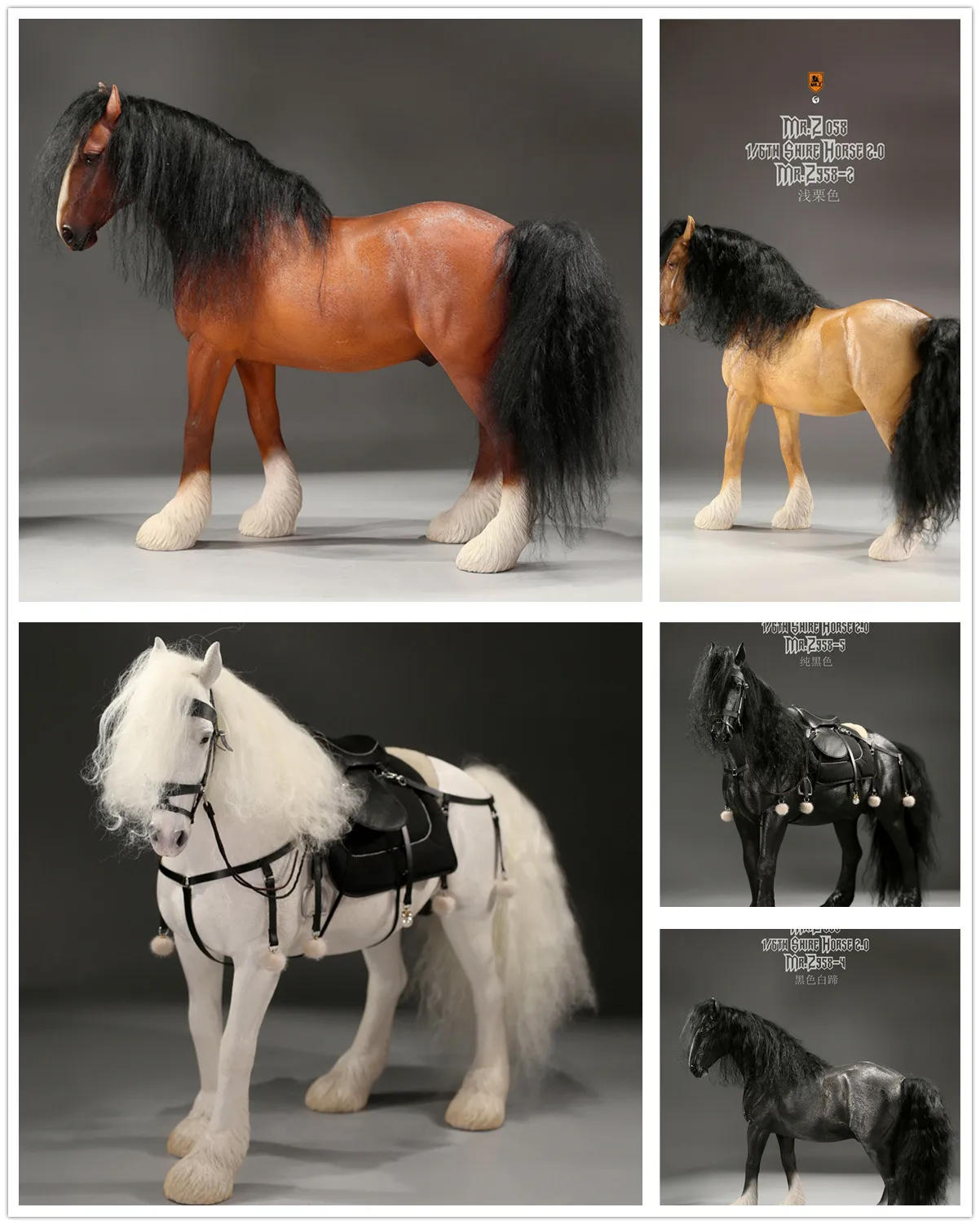 Mr.Z 1/6th Shire Horse 2.0 Figure Animal Horse Model Collector Decor Toy Gifts Home Office Desktop Ornaments Decoration Dolls