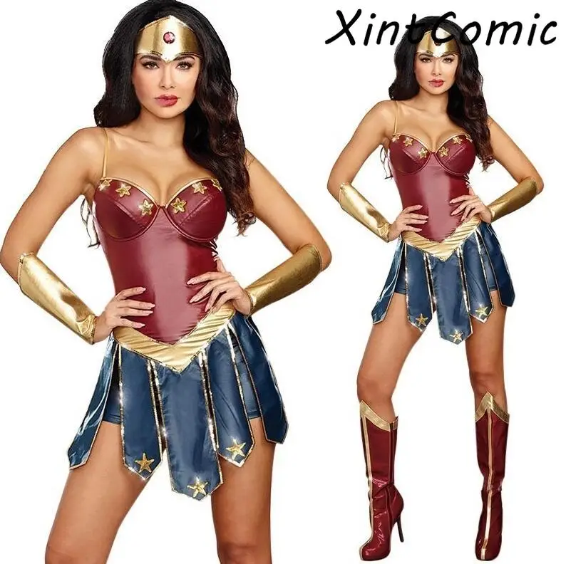 

Wonder Woman Cosplay Costume Adult Justice League Super Hero Halloween Party Nightclub Service Sexy Women Dress Diana Cosplay