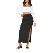 Female Package Hip Skirt Summer Solid Color High Waist Split Skirt with Drawstring for Women, S/M/L/XL