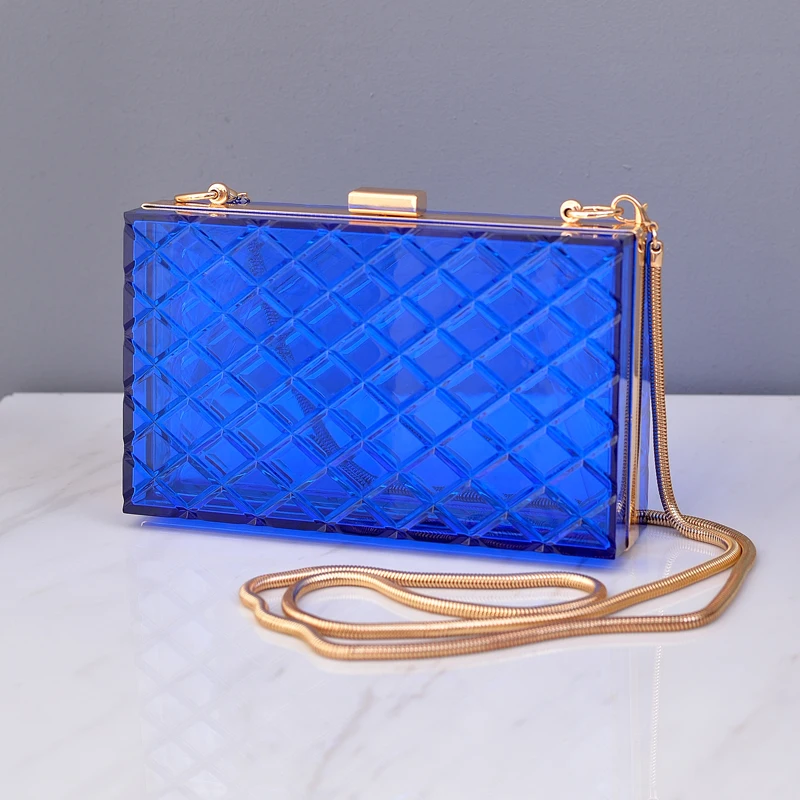 

Blue Party Wallet Square Crossbody Bag Clutch for Women Luxury Designer Handbags Grid Pattern Transparent Acrylic Shoulder Bag