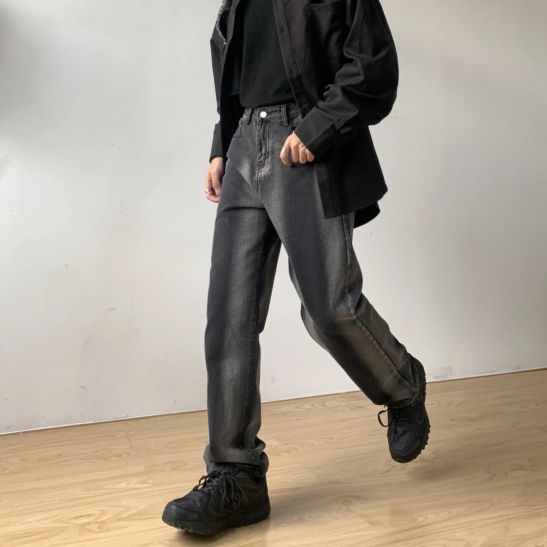 Men's Black Jeans Korean Style Loose Straight Wide Leg Pants