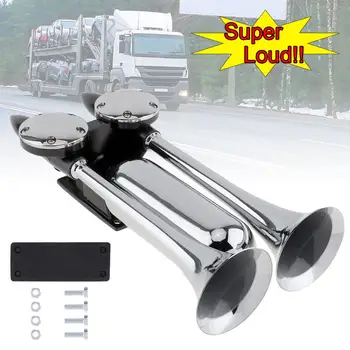

12~24V 130DB Super Loud Dual Trumpet Electronically Controlled Air Horn Extend Sound Effect by 20~35 Seconds for Car Truck Bus