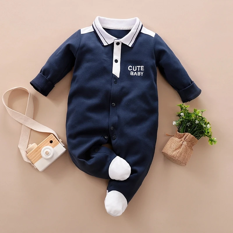 Unilovers 2021 New Summer and Spring Baby Boy Gentleman Style Polo Collar Long-sleeve Jumpsuit Baby Boy Clothes
