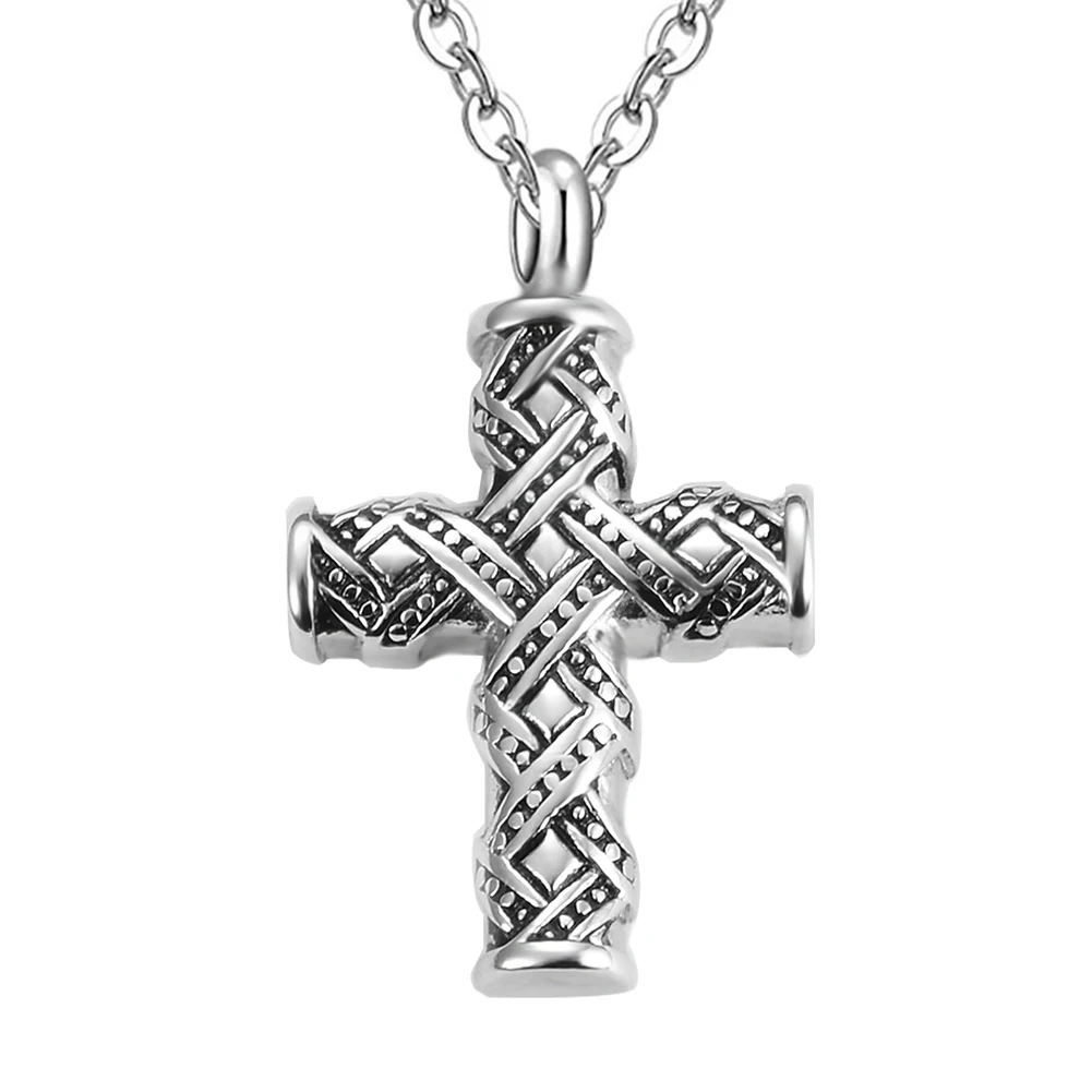 Vintage Cross Stainless Steel Cremation Jewelry Urn Necklace For Ashes Keepsake Memorial Pendant  For Women Men Dropship 3