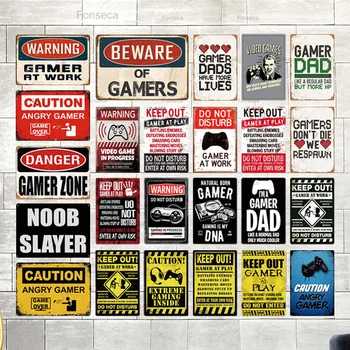 

Funny Gamer Metal Sign Tin Sign Gamer at Work Sign Retro Signs Wall Decor for House Home Room Metal Signs Tin Signs