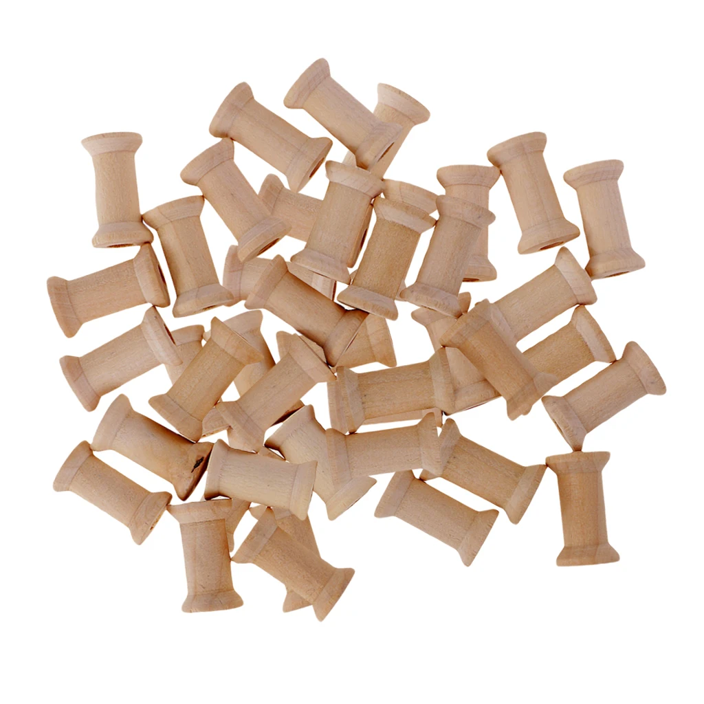 50pcs Empty Thread Bobbins Wooden Spools Unfinished Natural Color Sewing Accessories