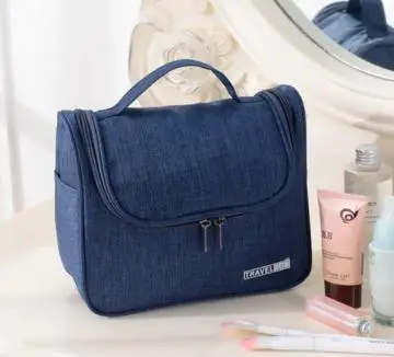 Женская портативная многофункциональная сумочка-косметичка на молнии, женская сумка для туалетных принадлежностей, одноцветная Женская водонепроницаемая прочная сумка для стирки - Цвет: Темно-синий