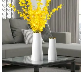 

MATT WHITE PORCELAIN CERAMIC VASE GOLDEN STROKE FLOWER ARRANGEMENT ORNAMENTS DESKTOP DECORATION FLORAL SIMPLE VASES HOME DECOR