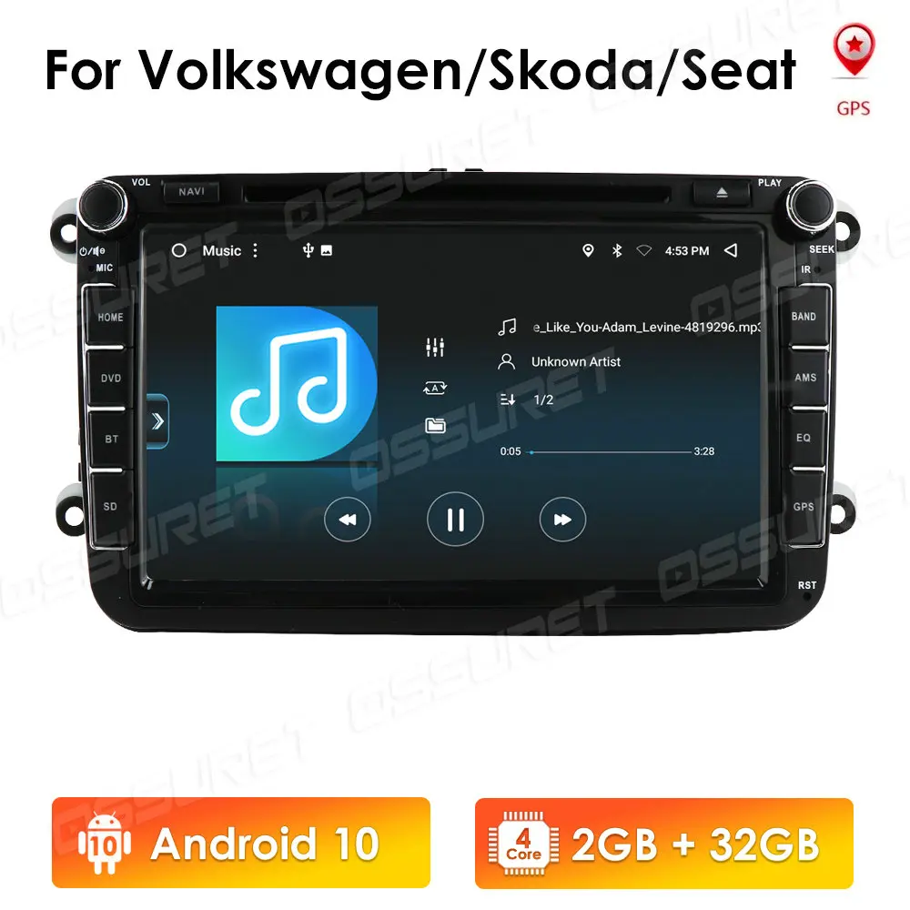 2G 32G DSP DUAL FM Android 10 Car DVD Player GPS Navigation for VW Bora Passat Jetta Golf with Bluetooth 5.0 Carplay