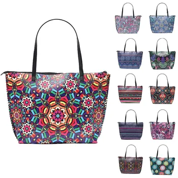 

Women National Handbag Shoulder PU Leather Shopping Bags Mummy Bag Vintage Ethnic Flower Printing Tote Sac Femme Bolsos #T3G