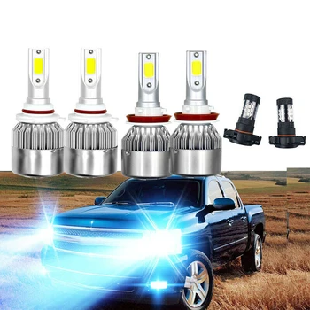

2Pcs Car Headlight + Fog Lamp Combination C6-H11 Ice Blue +9005 Ice Blue + H16-80W Ice blue 8000K For Chevy Silverado 1500 2500