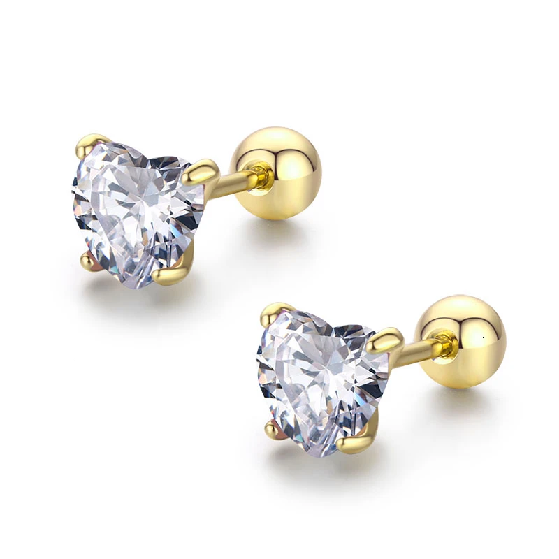 Cute Peach Heart Cut Cz Stone Screw Back Stud Earrings For Women