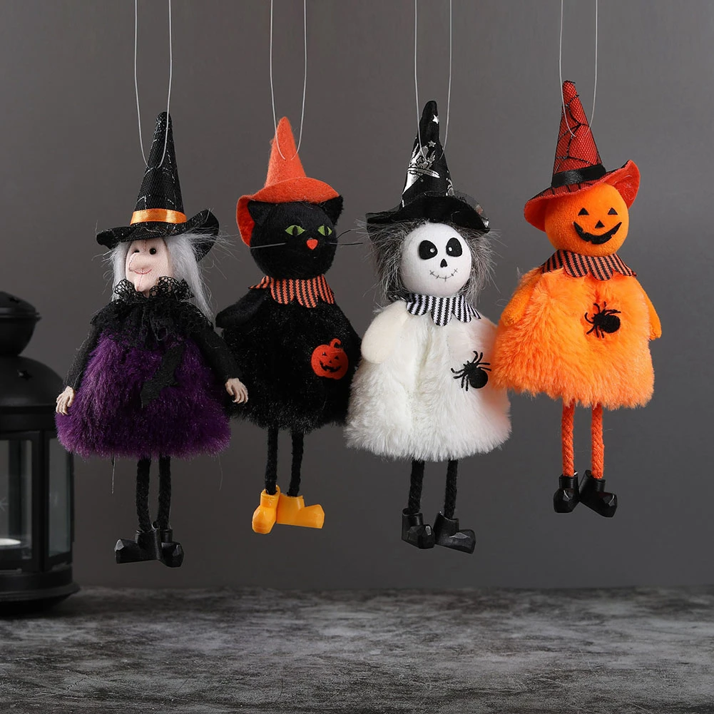 Adornos colgantes de decoración de Halloween para niños, adorno creativo de calabaza, bruja negra, esqueleto gato, cuerpo redondo, gota de vientre, muñecas decoración de Halloween, regalo|Decoraciones DIY de fiestas| -