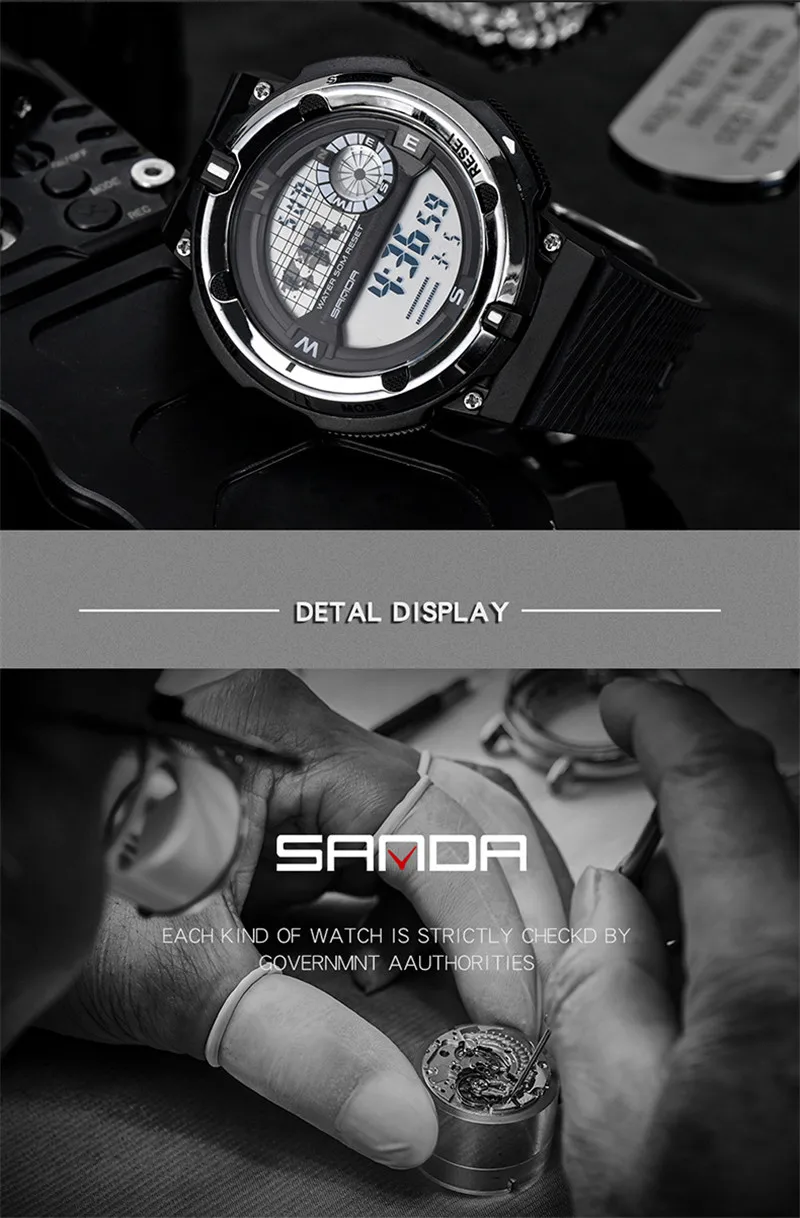 SANDA Brand Man Military Sport Watch Men XFCS Waterproof Luminous LED Digital Watch Male Watches Men Clock
