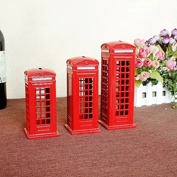 

New European Retro London Metal Telephone Booth Piggy Bank Creative Home Crafts Iron Telephone Booth Children's House Safe Toy G