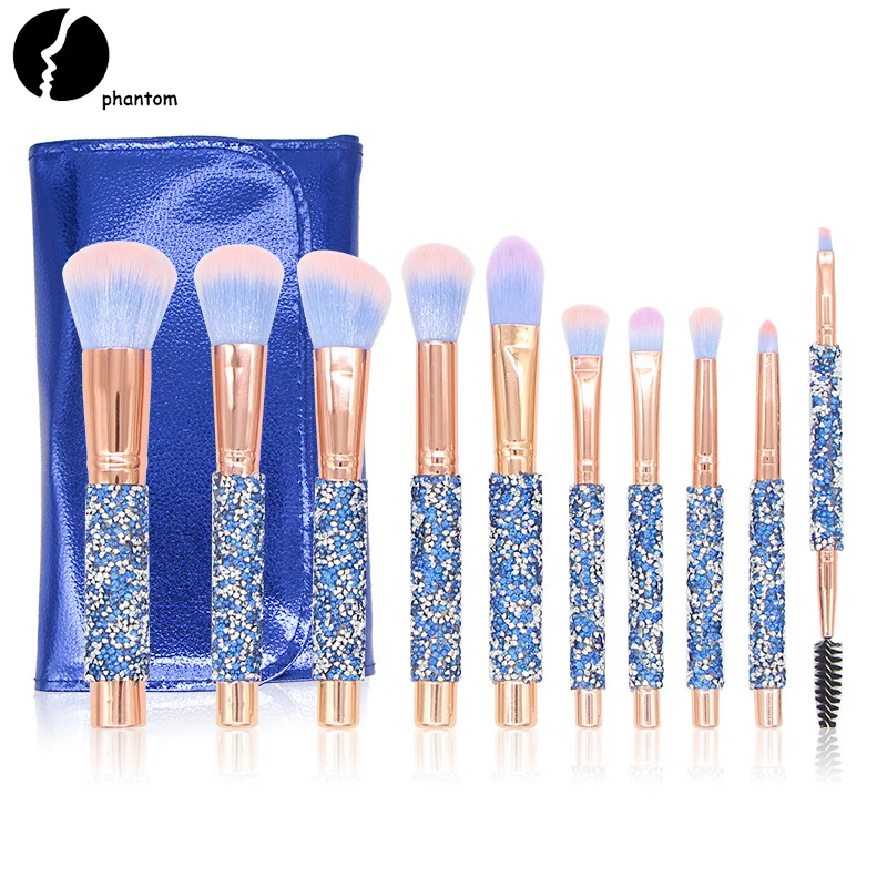 

10pcs/set Luxury Gold Diamond Makeup Brushes Set Foundation Blending Powder Eye Face Brush with Bag Crystal Makeup Tool Kit