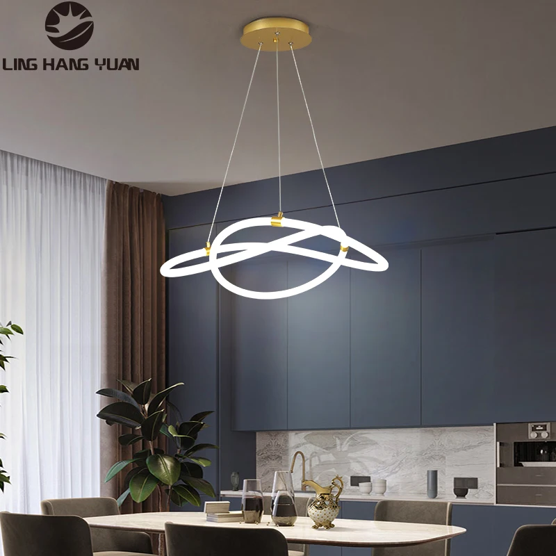

Simple Led Pendnat Light Acrylic Lamp Body Modern Chandelier Pendant Lamp for Dining room Kitchen Living room Hanging Lighting