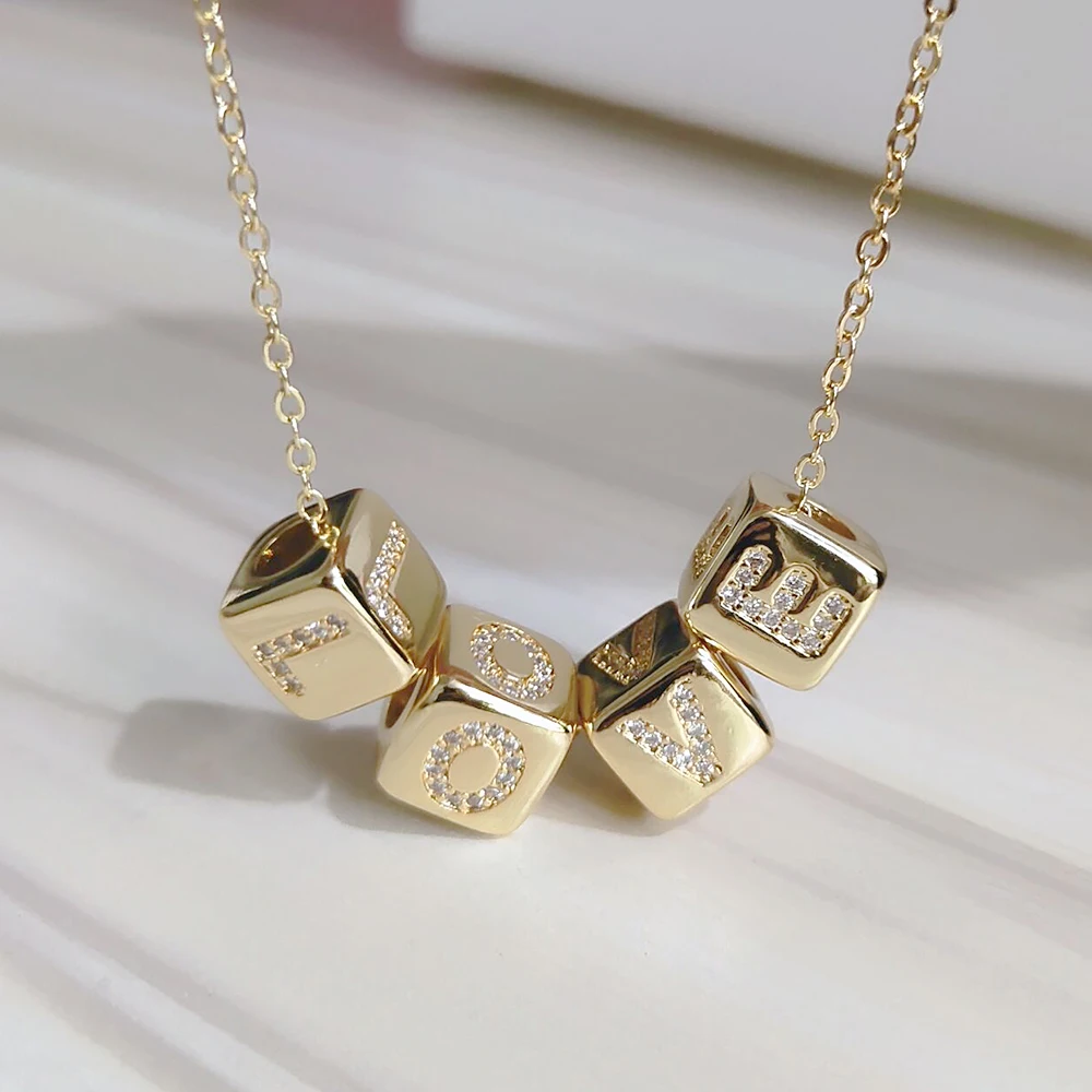 Diy Alphabet Cube Pendant Necklace Long 