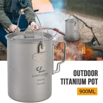 

900ml Titanium Water Mug Cup With Lid And Foldable Handle Ultralight Portable Cookware Pot For Outdoor Camping Cooking Picnic