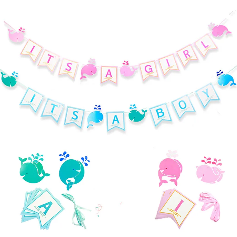 

It's A Boy/girl Baby Shower Banner Gender Reveal Paper Dolphin Party Decoration Bunting Garland Birthday Kids Party Decorations