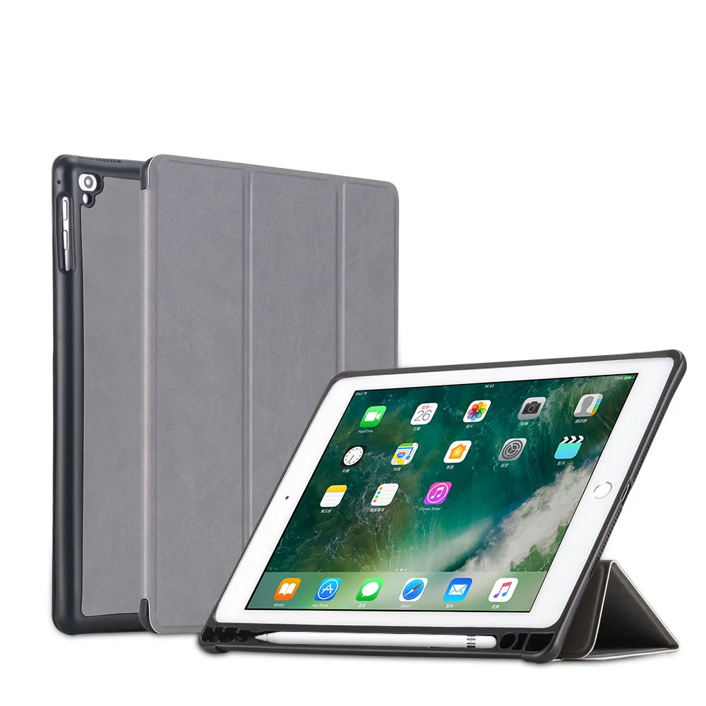 Для ipad 9,7 чехол силиконовый мягкий чехол для ipad Air 1 Air 2 чехол s из искусственной кожи чехол для ipad 5 6 Чехол с карандашом - Цвет: Серый