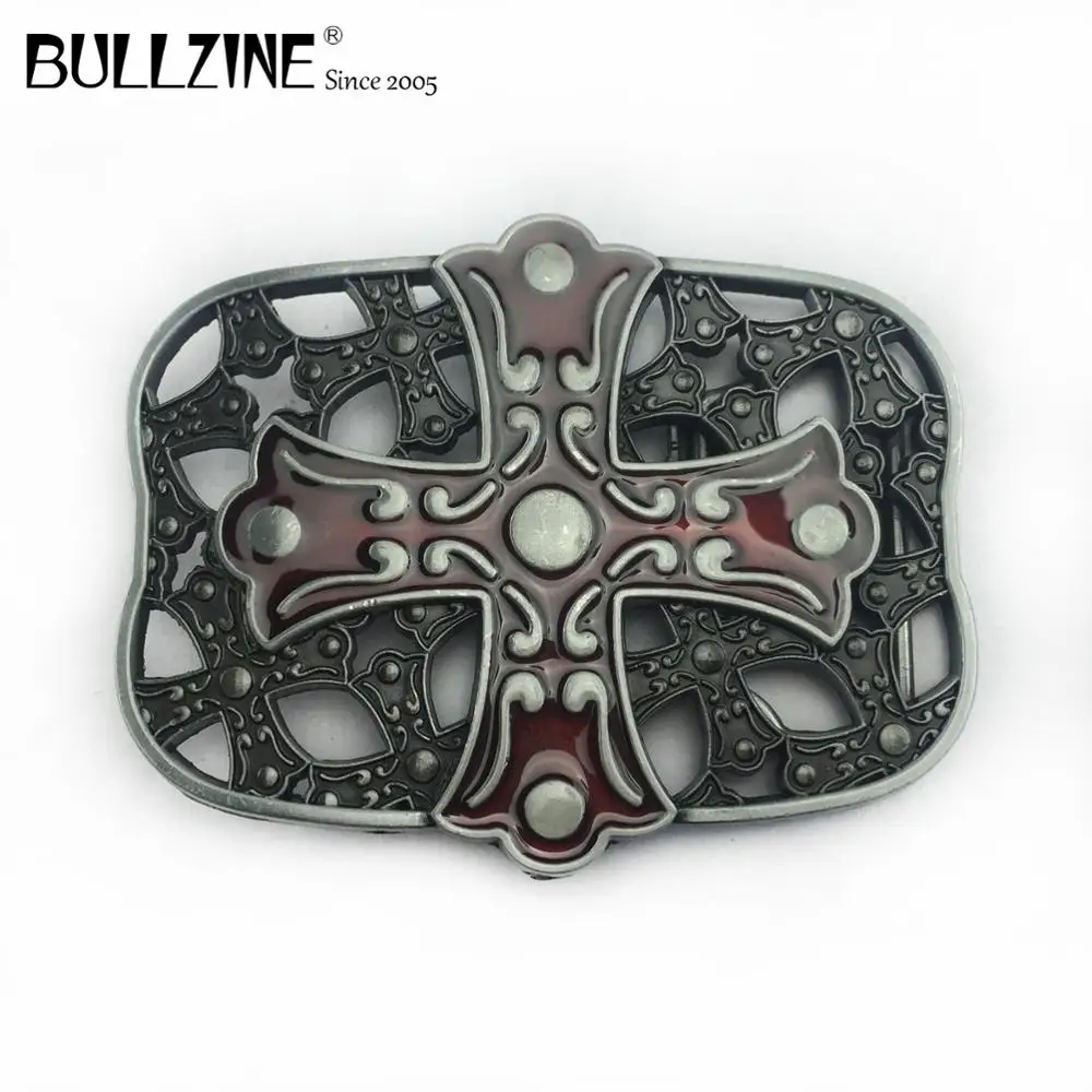 The Bullzine Cross belt buckle with red enamel pewter finish FP-02240 suitable for 4cm width | Дом и сад