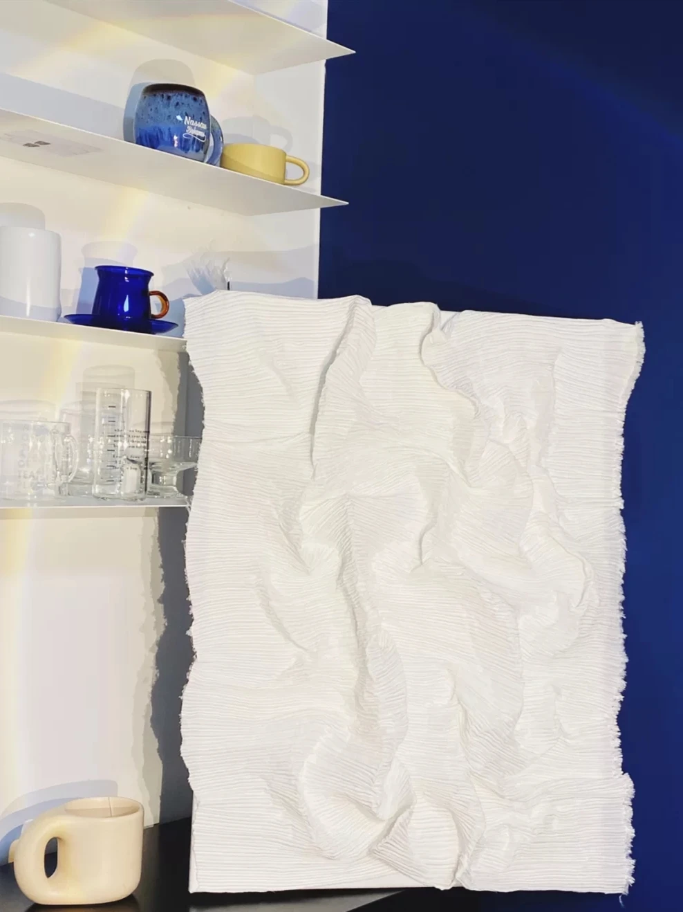 주름진 원단 토양 색, 밀 색 줄무늬 주름, DIY 아트 페인팅, 웨딩 장식 스커트, 원피스 의류, 디자이너 원단