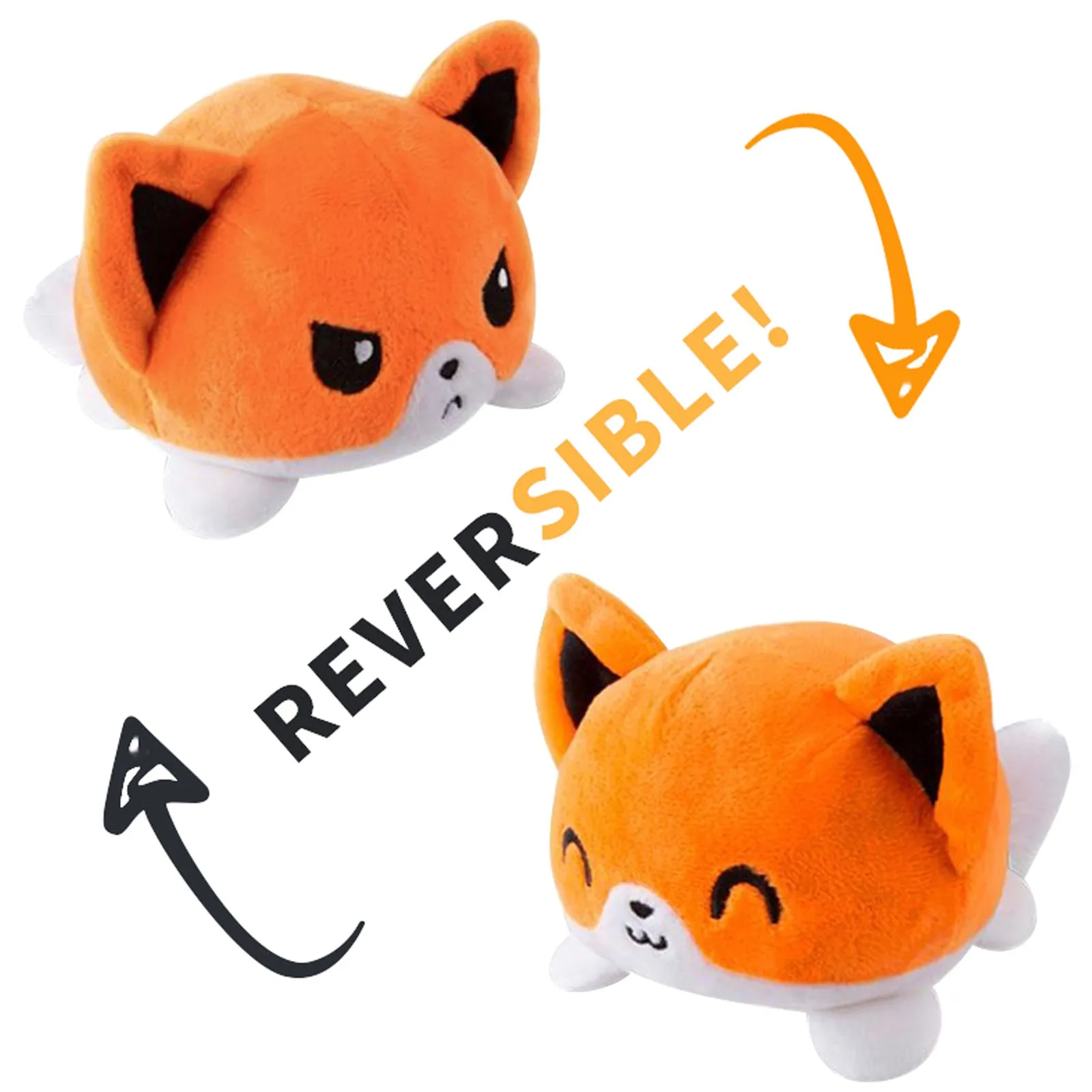 Reversible Cat Kids Soft Gift Plushie Animal Orange/Black Plush Toy 