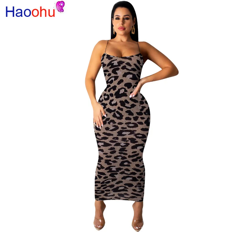 HAOOHU Spaghetti Strap Leopard Print Dress Streetwear Sleeveless Bodycon Clothing Vestidos Woman Party Night Maxi Dresses HAOOHU Spaghetti Strap Leopard Print Dress Streetwear Sleeveless Bodycon Clothing Vestidos Woman Party Night Maxi Dresses