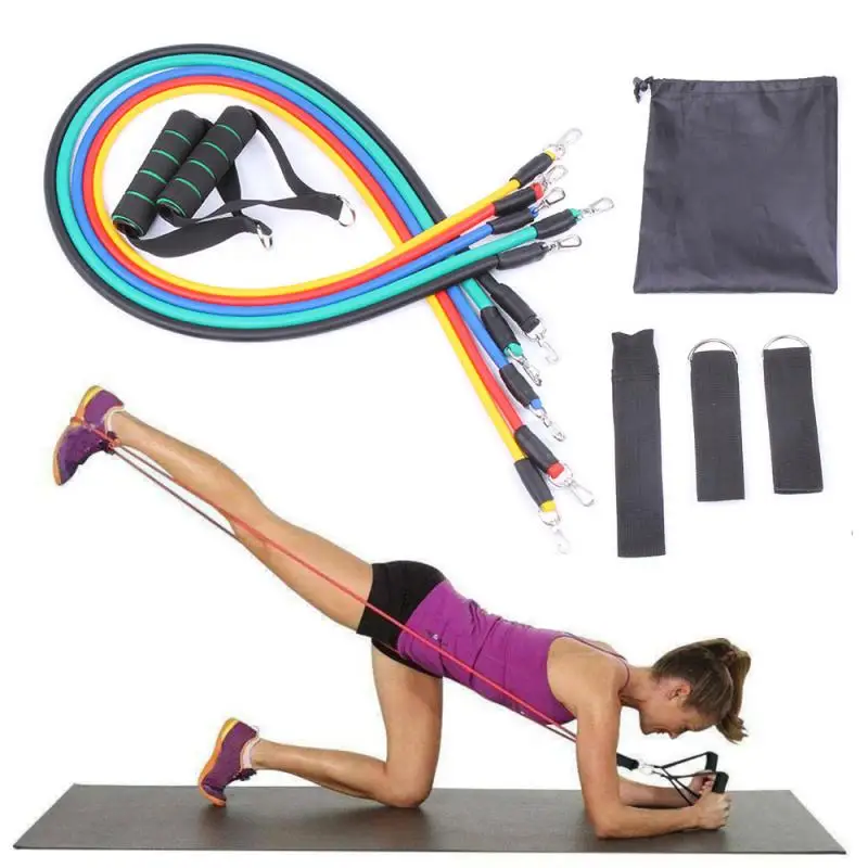 

Resistance Bands Set 11pcs / Set Natural Include Rubber Stackable Exercise Bands with Handles Carry Bag Legs Ankle Straps